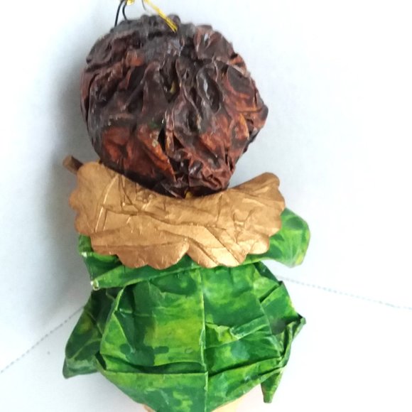 Ornament Angel VTG Christmas Paper Mache Handmade Decoupage Holly Instrument Fun - Picture 2 of 7